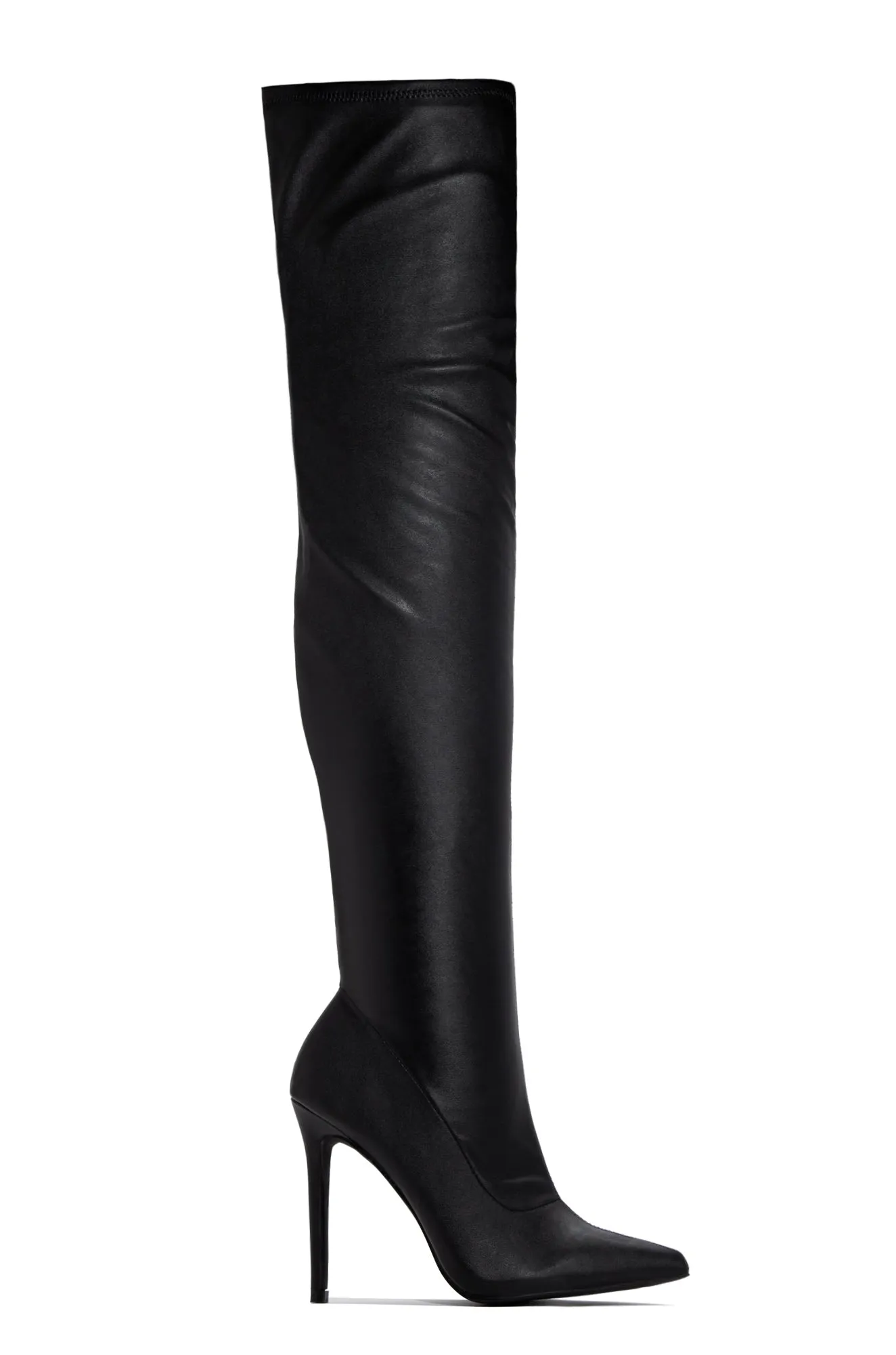 Sultry Touch Over The Knee Boots - Black PU