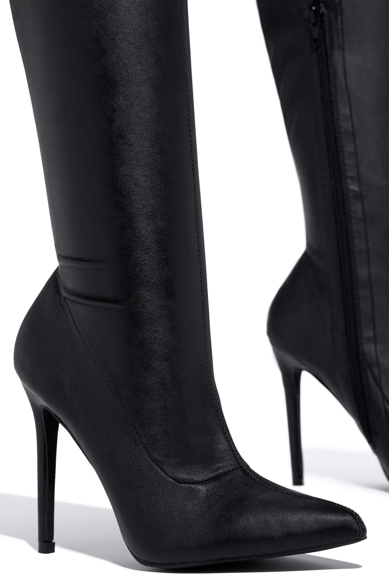 Sultry Touch Over The Knee Boots - Black PU