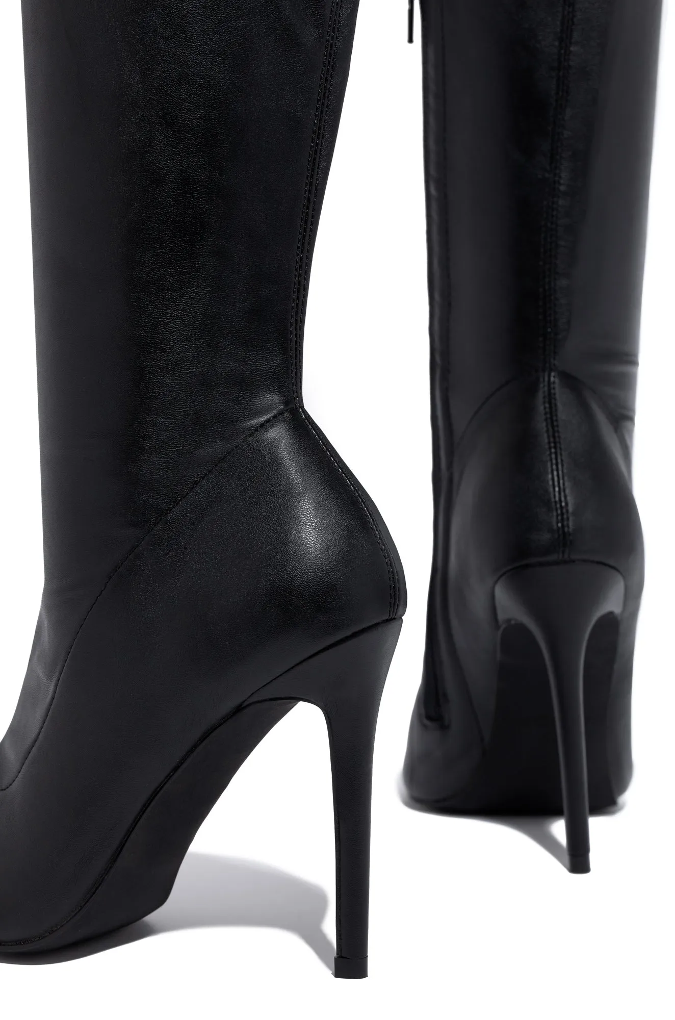 Sultry Touch Over The Knee Boots - Black PU