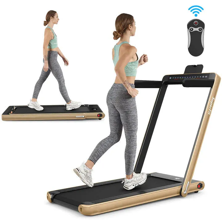 SuperFit 2.25HP 2 in 1 Dual Display Folding Treadmill Jogging Machine Silver