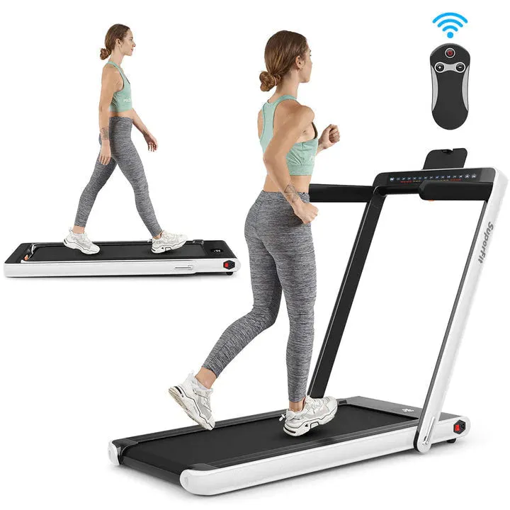 SuperFit 2.25HP 2 in 1 Dual Display Folding Treadmill Jogging Machine Silver