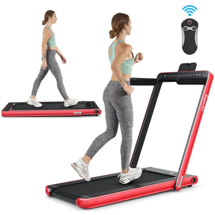 SuperFit 2.25HP 2 in 1 Dual Display Folding Treadmill Jogging Machine Silver