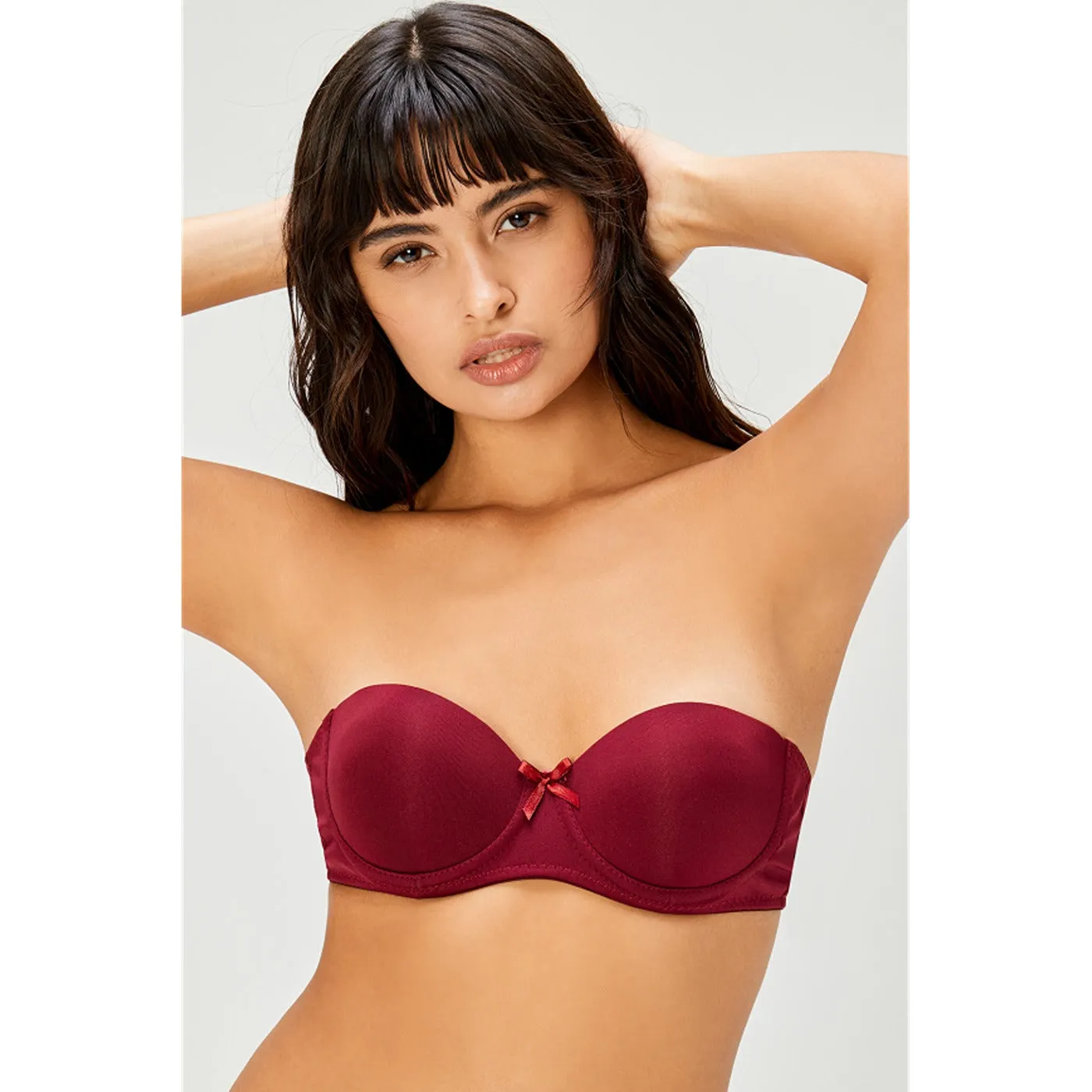 Supported Claret Red Strapless Lingerie Set