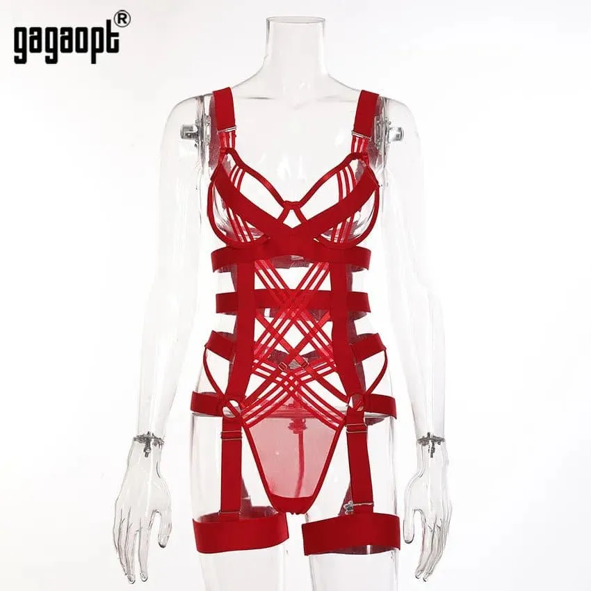 Transparent Bandage Lace Bodysuit - Sexy Hollow Out Rompers for Women