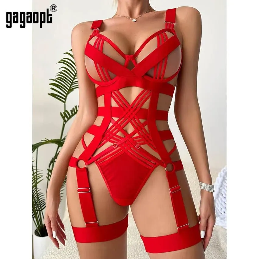 Transparent Bandage Lace Bodysuit - Sexy Hollow Out Rompers for Women