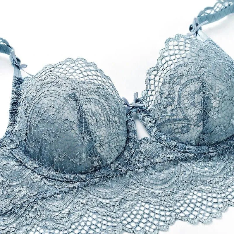 Ultra Thin Transparent Bra and Panties Set with Floral Pattern and Underwire Support