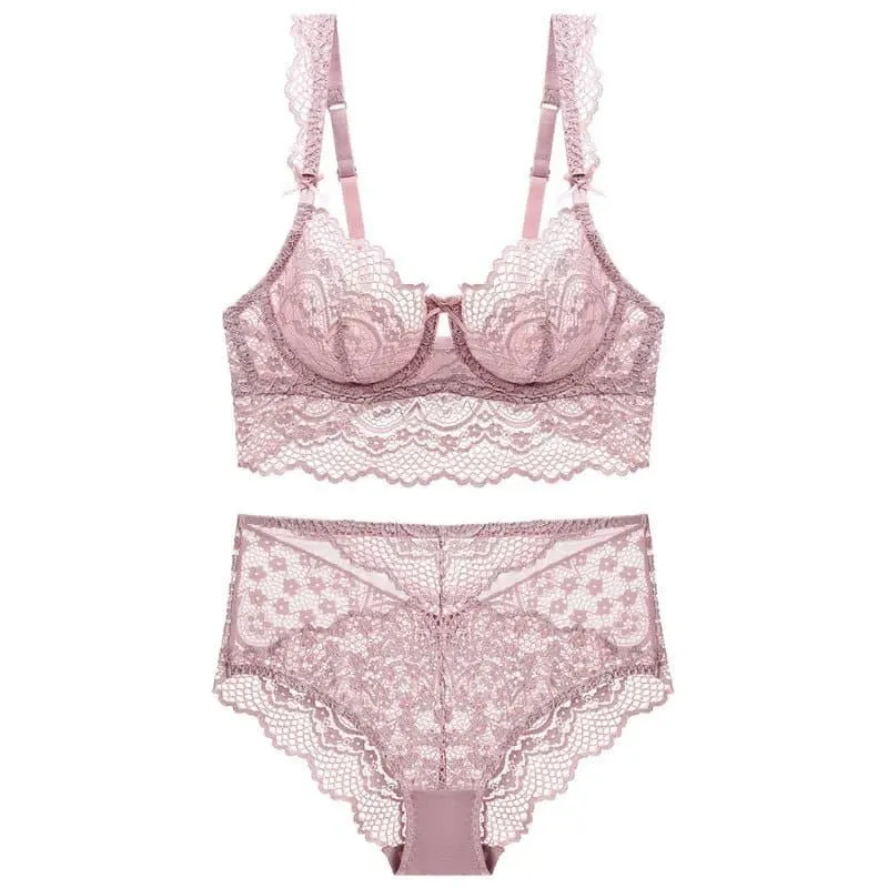 Ultra Thin Transparent Bra and Panties Set with Floral Pattern and Underwire Support