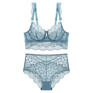 Ultra Thin Transparent Bra and Panties Set with Floral Pattern and Underwire Support