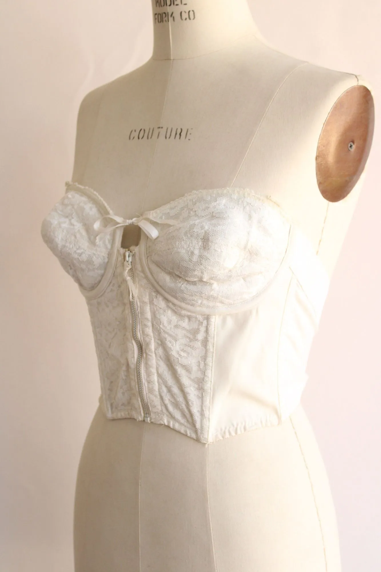 Vintage 1950s White Longline Backless Bra 34B, Convertible and Strapless