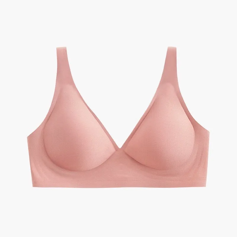 Women Comfort Basic Everyday Bra V Neck Soft Pink