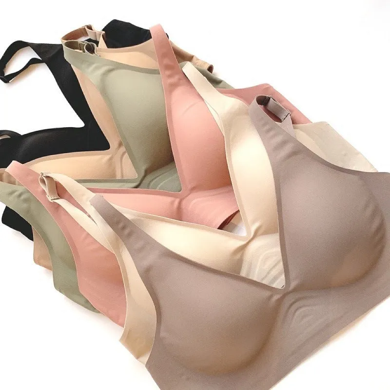 Women Comfort Basic Everyday Bra V Neck Soft Pink