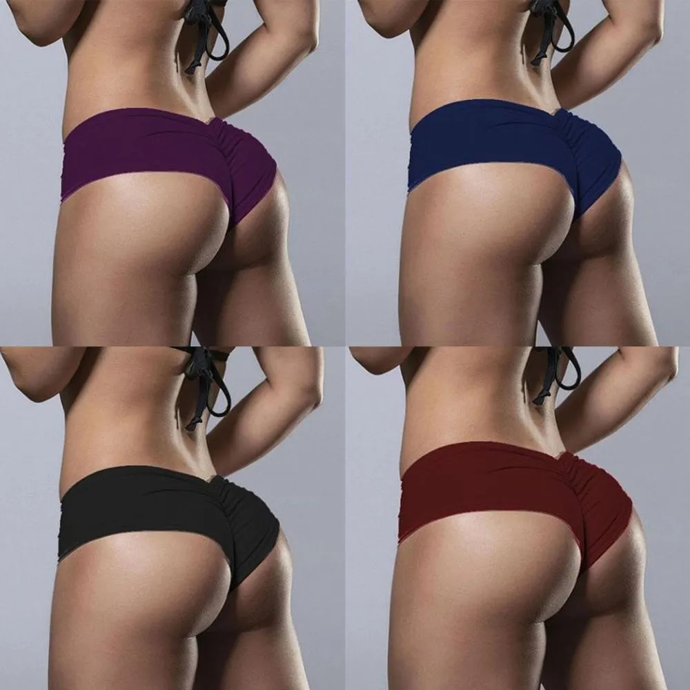 Women Sexy Solid Color Stretchy Briefs Hip Lift Underpants Underwear Panties Slit Shorts Casual Beach Party